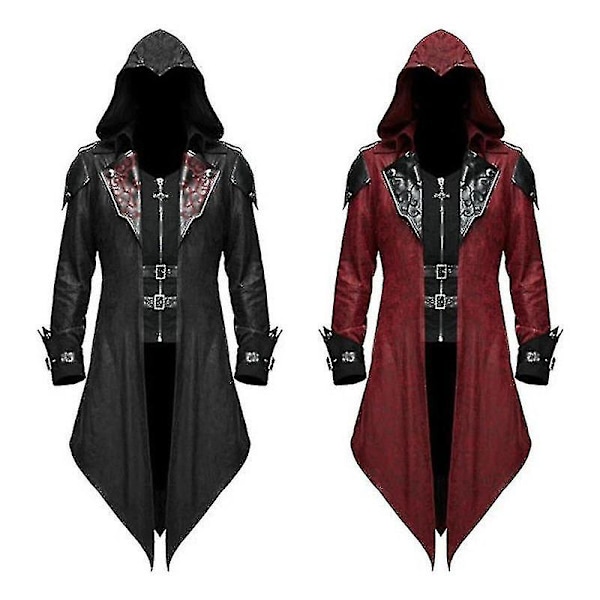 2023 Nytt Middelalder Assassin Spill Assassins Creed Cosplay Kostyme Edward Streetwear Hettestjakke Yttertøy Halloween Festklær Rød Red 3XL