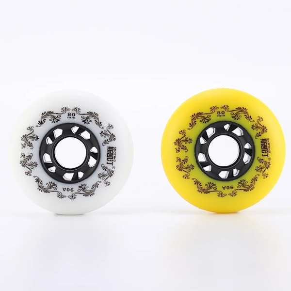 Valkoiset/Keltaiset Inline-luistelurullat 90A Yellow 72mm 8pcs