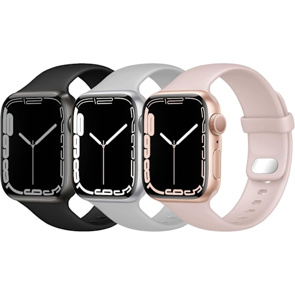 Kompatibel med Apple Watch remme Blød Sport Silikonbånd Sort/grå/rosa sand Svart/grå/rosa sand 42/44/45 mm