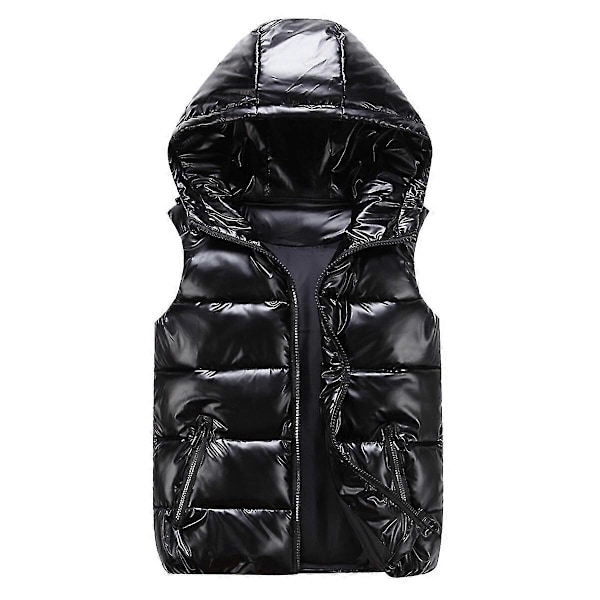 Unisex Kiiltävä Vedenpitävä Hihaton Takki Kevyt Toppaliivi Banmo Black M