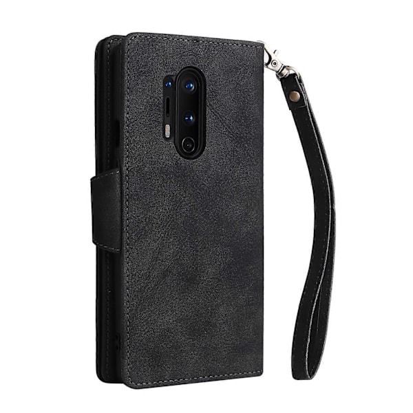 För OnePlus 8 Pro Nitsnodd 9 Kort Trefaldigt Läder Telefonfodral Black