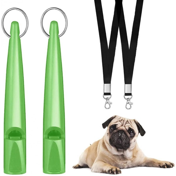 2 st Hundvissla för att sluta skälla grannars hund, tysta visselpipor lätt att bära, professionellt hundträningsverktyg med svart linne (grön)