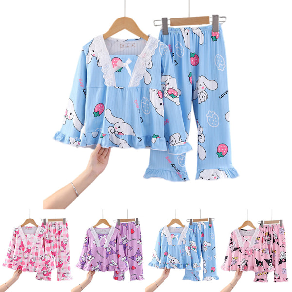 Sanrio Kuromi Kostume Børne Langærmede Pyjamas Piger Drenge Tegneserie T-shirt+Bukser 2stk/sæt Børns Casual Nattøj A A 7-9Years