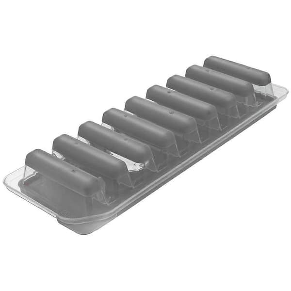 Ice mold with lid for nine elongated ice cubes, silicone bottom
