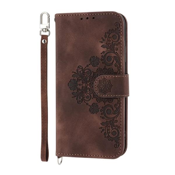 [KK]Samsung Galaxy S26 5G Case with Flower Embossing - Leather Wallet Case Brun