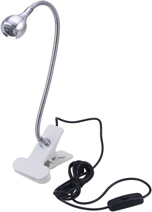 LEDMONO LED læselampe til studier/arbejde/søvn med klips og tænd/sluk-knap, klar hvid (sølv)