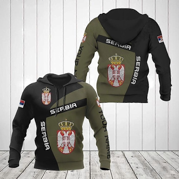 Serbisk Herrehettegenser Høst Langermet Genser Hettegenser Serbisk Flaggtrykk Oversized Herreklær Hettegenser For Menn beige XS