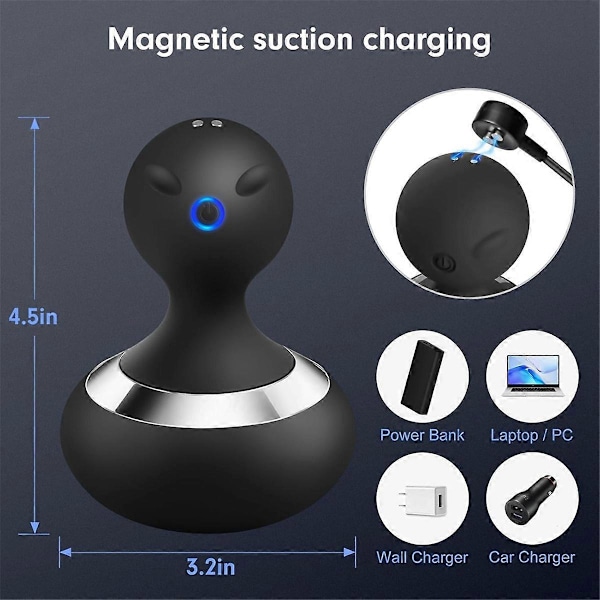 Trådløs Elektrisk Massager, 10 Modes Kraftig Vibration Græskar, Genopladelig Håndholdt Nakkemassager Black