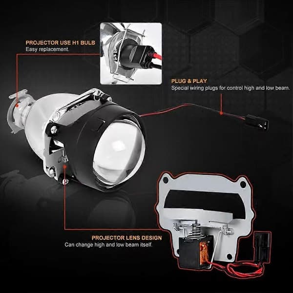 2,5 tommer bilforlygte H1 Xenonlampe Universal Sølv RHD RHD