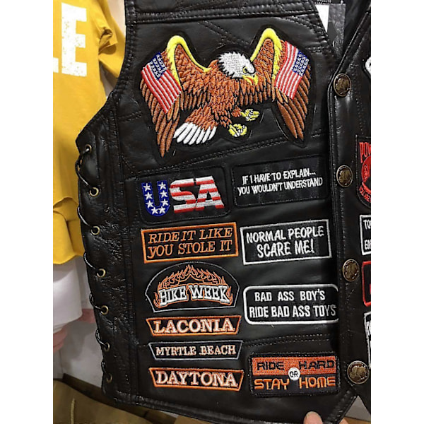 Harley Väst Läder Väst MC-Väst 42 Broderat Märke Läder Väst Herr black S