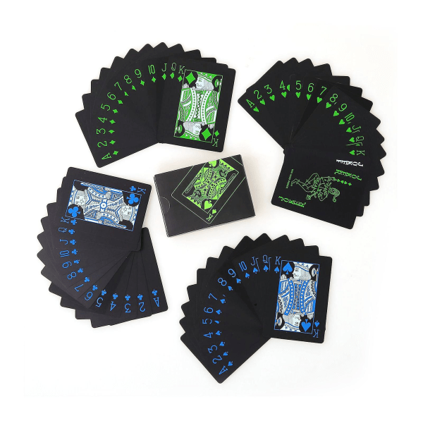 Värinkestävä musta muovinen pelikorttisarja Kestävä vedenpitävä lautapelikortti perhejuhliin Blue green Wide