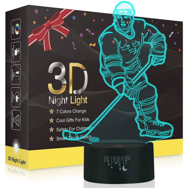 Wekity Hockey Nattlampa För Barn, Led-lampor 3d Optisk Illusion Lampa Sovrumsinredning Belysning Nattlampa Med Smart Touch 7 färger, Coola presenter Leksaker F