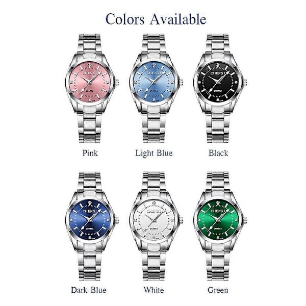 CHENXI CX-021B Dame Klassisk Quartz Ur Modeur Rustfrit Stål Rem Lysende Viser 30M Liv Vandtæt Lyseblå Urskive