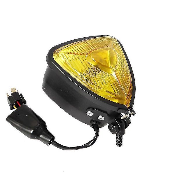 Retro Motorcykel Trekant Forlygte Krom/Sort DC 12v Frontlygte Til Bobber Custom Chopper Cafe Racer Vandtæt Lys Black Amber Lens