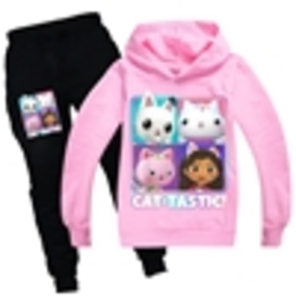 Pojkar Flickor Gabby's Doll House Hoodies Träningskläder Toppar+ Byxor Set - Perfekt Rosa pink 160cm