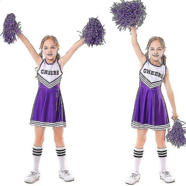 Kid's Girls School Party Cheerleader kostym Halloween musikalisk festklänning purple 110cm