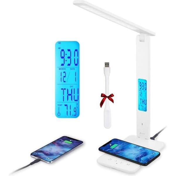 MAGICFOX LED-bordlampe - Trådløs lading - Justerbar vinkel - 3 lysmoduser - LCD-skjerm