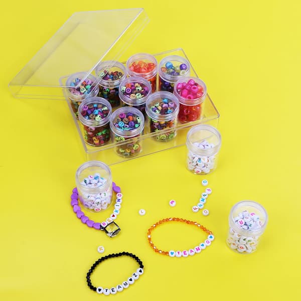 [KK]Bead Storage Box - 12 Small Removable Clear Plastic Jars with Lids 5g