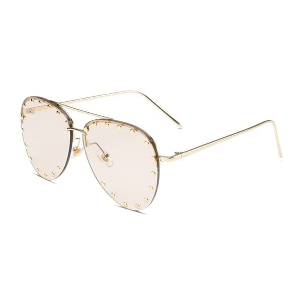 SSRGV Kvinder Rammeløse Oversized Nittede Solbriller Gradient Linse Nitte Mode Gold frame champagne