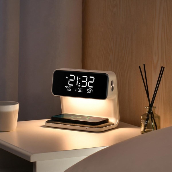 Väckarklocka med trådlös laddning och lampor Dimbar digital väckarklocka Laddningsstation för sovrum, sängkantskontor
