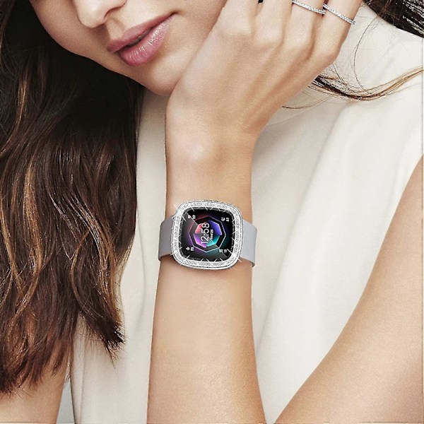 Näytönsuojakotelo Fitbit Versa 4 / Sense 2 -yhteensopiva, pehmeä TPU-puskuri, kimaltelevat timanttikuori