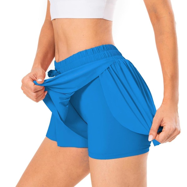 Flickor 2-i-1 Flowy Athletic Shorts (med fickor) Gym Yoga Workout Löpkjol Söt Preppy Modeoutfit Sommar -GSL FF YO black m