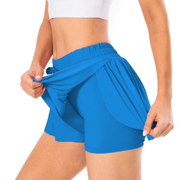 Flickor 2-i-1 Flowy Athletic Shorts (med fickor) Gym Yoga Workout Löpkjol Söt Preppy Modeoutfit Sommar -GSL FF YO light blue 110