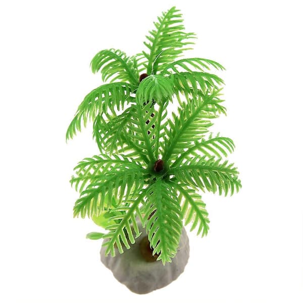 Akvarium Emulerad Mini Kokospalm Vattenväxter Dekor med Keramisk Bas Green&Brown&White