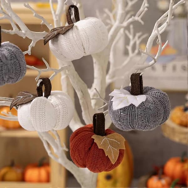 Vävda pumpaprydnader lämpliga för Thanksgiving skördefest brickdekoration simulerad pumpa Orange&gray&white