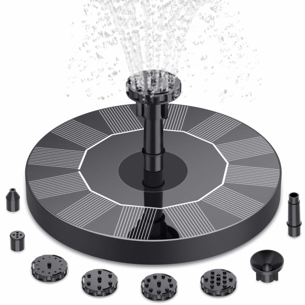 Solfontene Pumpe, Solcelledrevet Vannfontene med 6 Dyser, Flytende Solpumpe for Fuglebad, Hage, Dam, Basseng og Akvarium