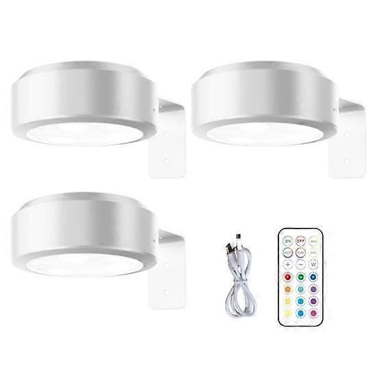 [KK]Battery Powered Wireless Picture Light, Adjustable 13-Color RGB with Remote Control[JUN] white white 3pcs
