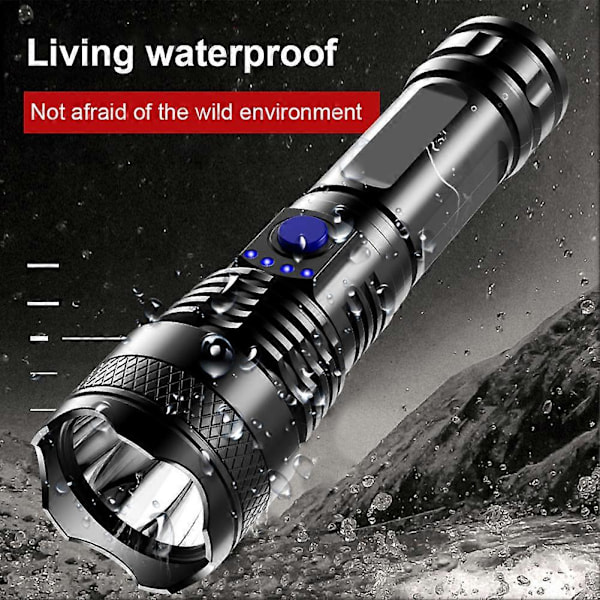 1000000 Lumen Super Stark LED Taktisk Ficklampa Uppladdningsbar LED Arbetslampa Black