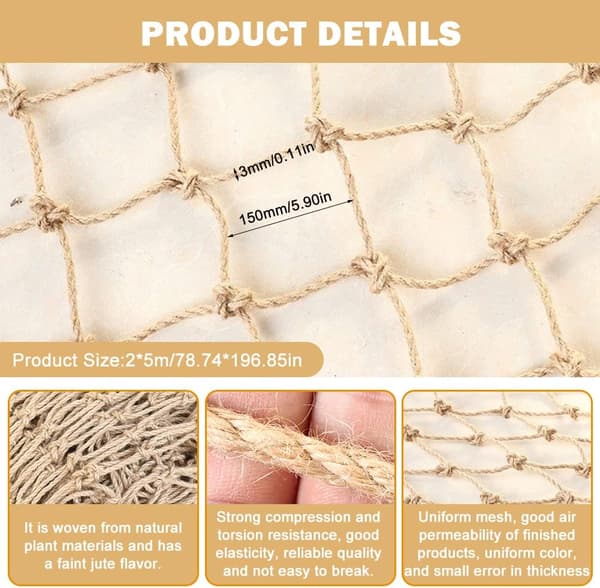[KK] Plant Support Net, Jute Netting Compostable Natural Garden Net for Climbing Vegetables, 2m*5m