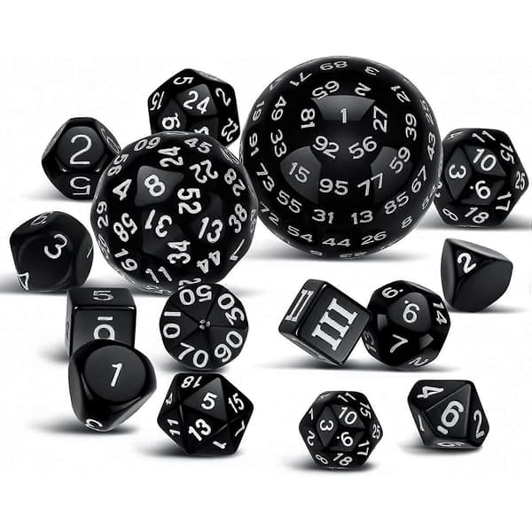 15 dele komplet polyhedral DND-sæt D3-D100 sfærisk sæt, 100-siders sæt til rollespil bordspil Black White