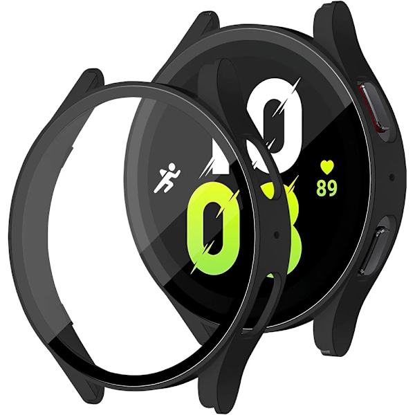 Karkaistu lasi + PC-suoja Samsung Galaxy Watch4 5 6 44mm 40mm täyspeitekuori Galaxy Watch4 5 -tarvikkeet Musta Musta Black Galaxy Watch4 40mm