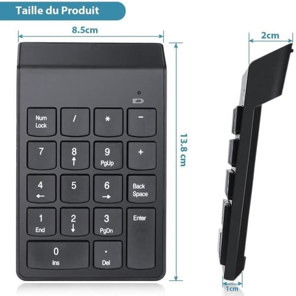 Mini trådløst numerisk tastatur med 18 taster, USB 2.0 4GHz, for bærbare datamaskiner, kompatibelt med Windows, Mac og Linux.