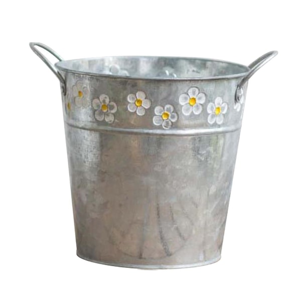 Utsökt blomkruka Vintage Daisy präglad trädgård metall plåthink planteringskrukor med handtag Retro heminredning Bröllopsfönster - stil1