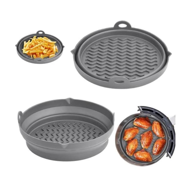 2-delade hopfällbara silikonkorgar för airfryer, 7,6 återanvändbara silikonfoder, tillbehör till airfryer (grå)