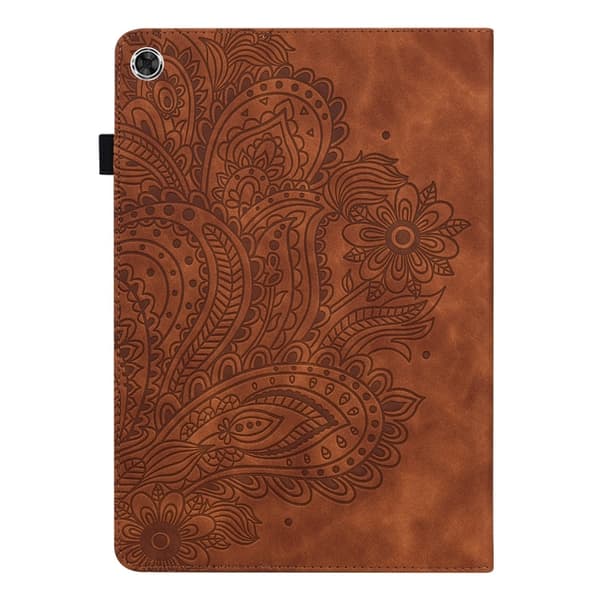 [KK] Compatible with Samsung Compatible with Galaxy Tab A9+ / A11+ Embossed Leather Case with Peacock Pattern Brun