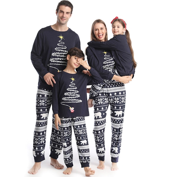 Joululahja - Sopivat Perheen Pyjamat, Jouluasu, Yöasu Lapselle - Tummansininen Kid-Navy 2T