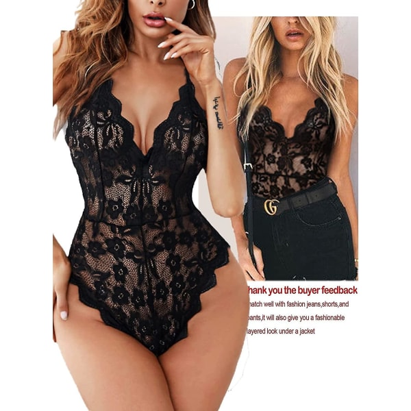 Kvinners En-delt Lingeri Dyp V Teddy Sexy Blonder Body black Small