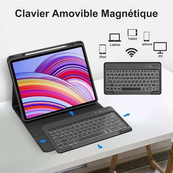 Tangentbordsfodral - Xiaomi - Redmi Pad Pro 12.1 - AZERTY - Bluetooth - Bakgrundsbelyst