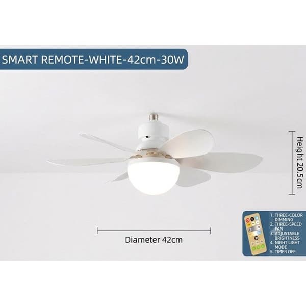 Hvit 30w - 6-blads viftelampe [42cm] - trefarget lysskifte