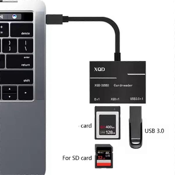 Typ-C till XQD/SD Höghastighetskortläsare USB3.0 Kamera Dator Kit Adapter Black