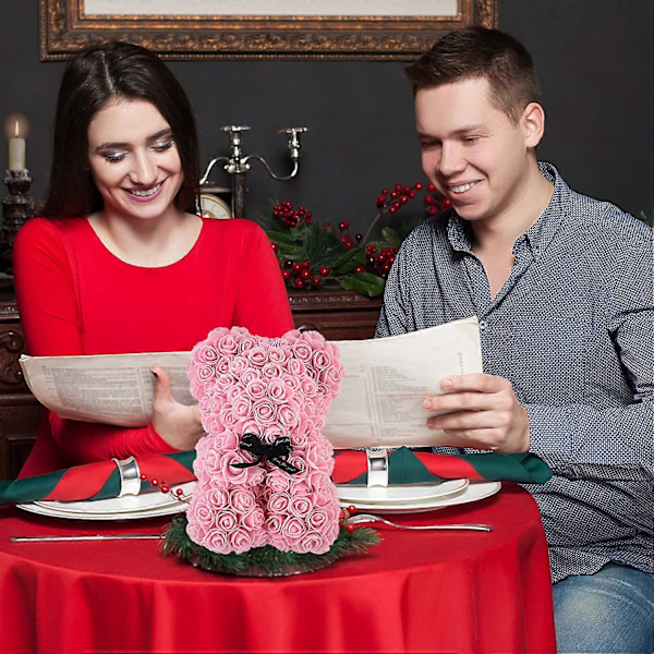 Rosebjørn - Rosebamse på Hver Rosebjørn - Blomsterbjørn Perfekt til Jubilæer - Klar Gaveæske Inkluderet! 10 Tommer (Lys Pink)