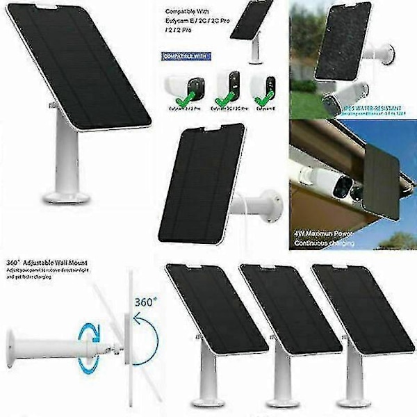 Solpanel för Eufycam 2/2c/2c Pro/e/2 Pro 4w Fäste 13ft Kabel Svart