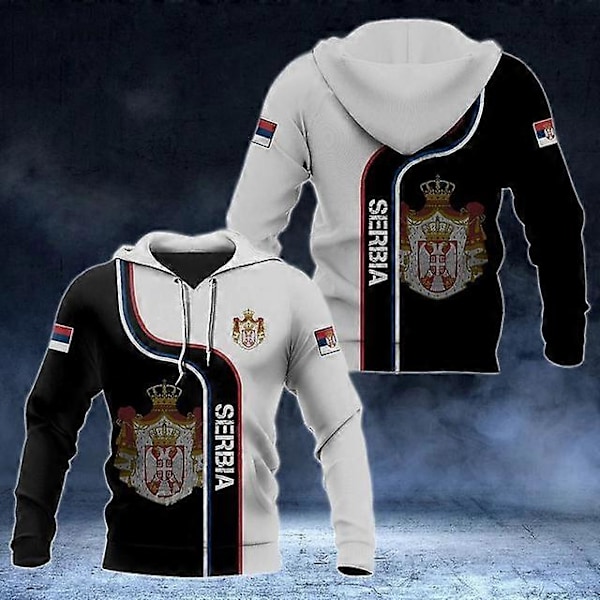 Serbisk Herrehettegenser Høst Langermet Genser Hettegenser Serbisk Flaggtrykk Oversized Herreklær Hettegenser For Menn beige XS