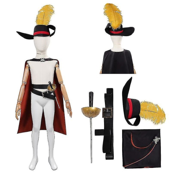 Barn Puss Cos In Boots Cosplay Kostym Kappa Bälte Hatt One Set Outfits Barn Pojkar Halloween Karneval Rollspelsdräkt (svärd ingår ej) size