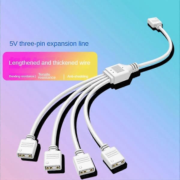 5V 3-bens forlængerkabel til computerbundkort 1 hub-kabelforbindelsesforlænger ARGB-splitter, hvid
