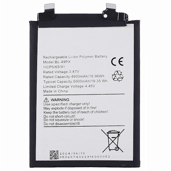 Til Infinix Note 30 Pro 4G 3.87V 4900mAh Li-Polymer Batteri Samling Del (Kode: BL-49PX)